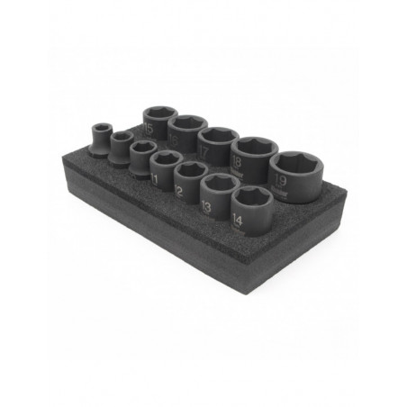 Jeu de douilles à chocs courtes 3/8" KIELDER 12 pièces métriques (7, 8, 10, 11, 12, 13, 14, 15, 16, 17, 18 et 19 mm)
