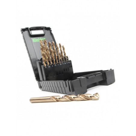 Coffret assortiment de forets KIELDER HSS 8% Cobalt 19 pièces (1-10 mm par incréments de 0,5 mm)