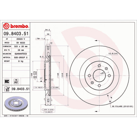 Disques de Frein avant Brembo Peugeot 208 GTI BPS 30TH - 323 mm