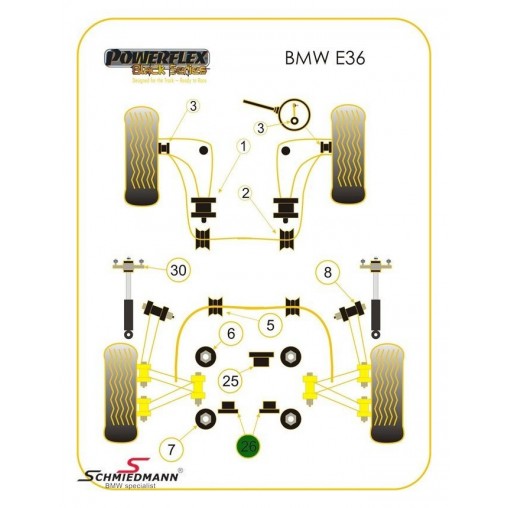 Silent Blocs Powerflex Black Arrière Différentiel Arrière BMW E36 (2 Pièces)
