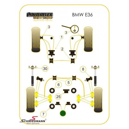 Silent Blocs Powerflex Black Arrière Différentiel Arrière BMW E36 (2 Pièces)