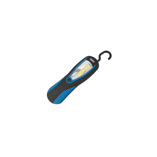 Lampe de travail COB LED Draper Tools dos magnétique et crochet de suspension 3W 200 Lumens bleu 3 piles AA fournies Lampe de travail COB LED Draper Tools dos magnétique et crochet de suspension 3W 200 Lumens bleu 3 piles AA fournies