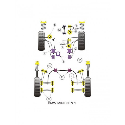 Silent-Bloc Powerflex Bras Arrière Extérieur Mini R50 00-06 (8 Pièces)