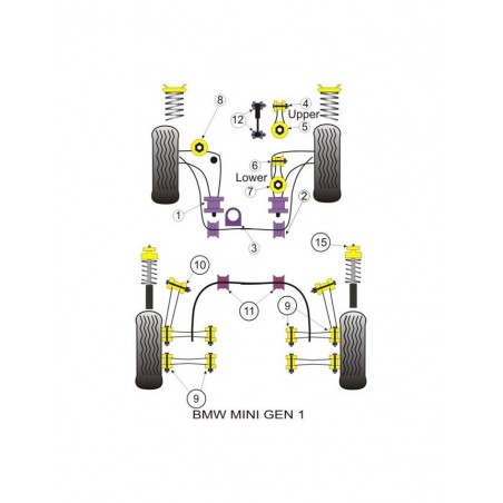 Silent-Bloc Powerflex Bras Arrière Extérieur Mini R50 00-06 (8 Pièces)