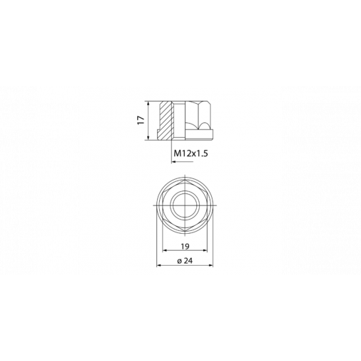 Ecrou plat ouvert 12x150 clé 19 Ø24 L17mm zinc