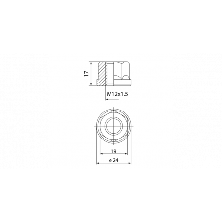 Ecrou plat ouvert 12x150 clé 19 Ø24 L17mm zinc