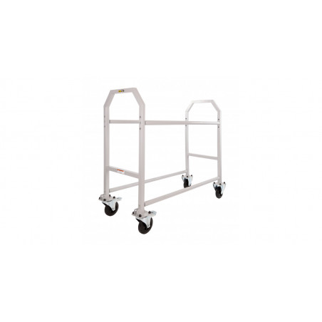 Chariot à pneu acier peinture epoxy grise longeur 1,5m avec roue polypropylene et caoutchouc