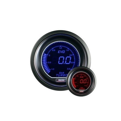 Manomètre Prosport Pression Turbo Digital Diamètre 52mm -1 à +2 Bars Bleu/rouge