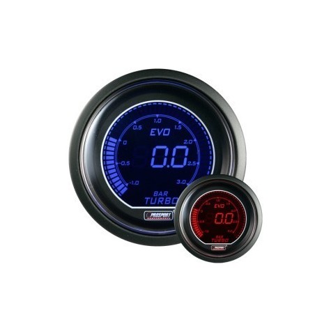Manometre Prosport Pression Turbo Digital Diametre 52mm -1 a +2 Bars Bleu/rouge