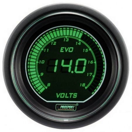 Manometre Digital Pro-Sport Voltmetre 52mm 8 a 18Volts Blanc/Vert