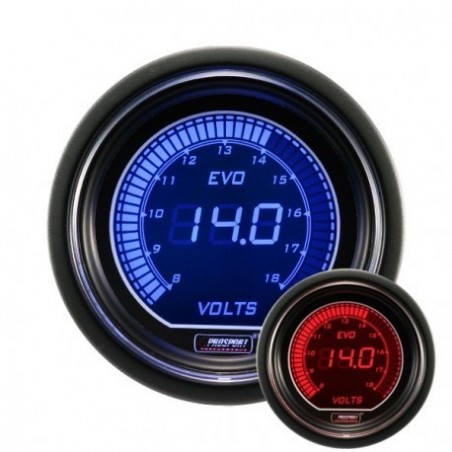 Manometre Prosport Voltmetre Digital Diametre 52mm 8 a 18Volts Bleu/rouge